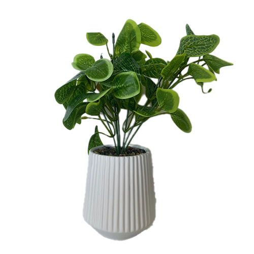 עציץ עיצוב פסים לנוי 30 ס"מ - לבן