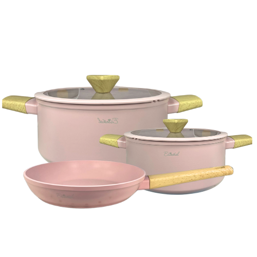 סט סירים ומחבת 5 חלקים - ורוד