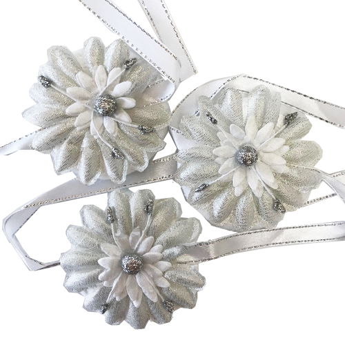 כרית חינה פרח עם סרט קשירה - כסף