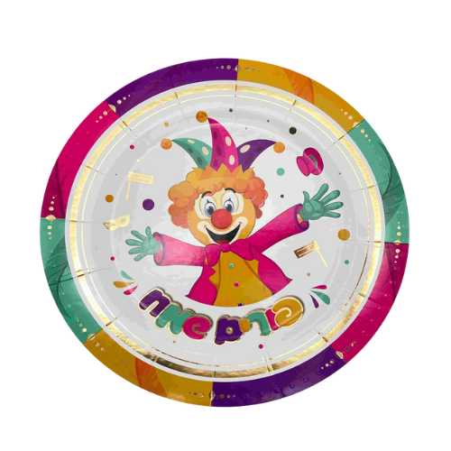 מגש עגול דוגמת פורים שמח 3 יח - צבעוני