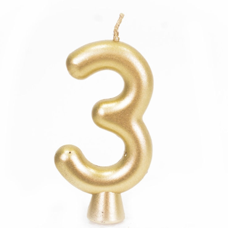 נר יום הולדת מספר 3 - זהב