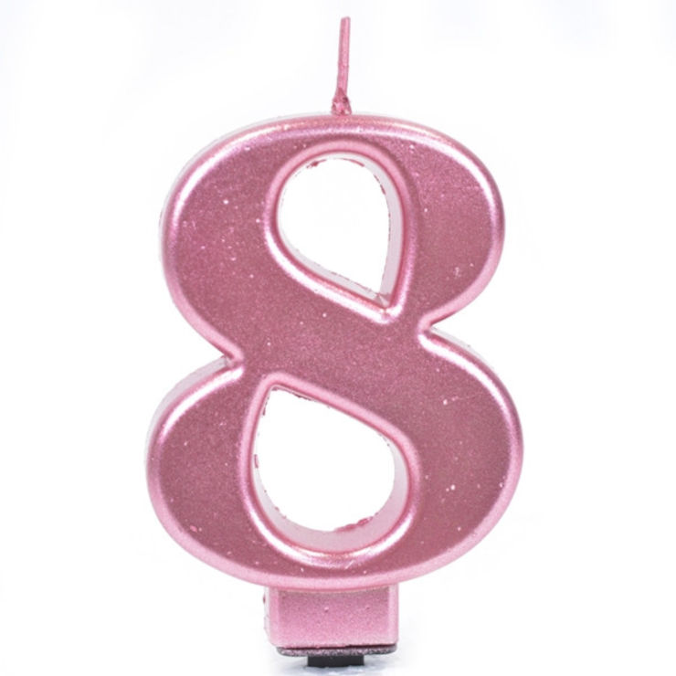 נר יום הולדת מספר 8 מטאלי גדול - רוזגולד