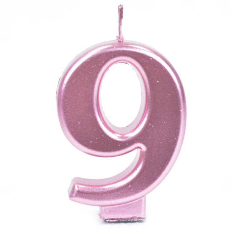 נר יום הולדת מספר 9 מטאלי גדול - רוזגולד