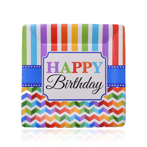 צלחת נייר 9 יום הולדת- צבעוני