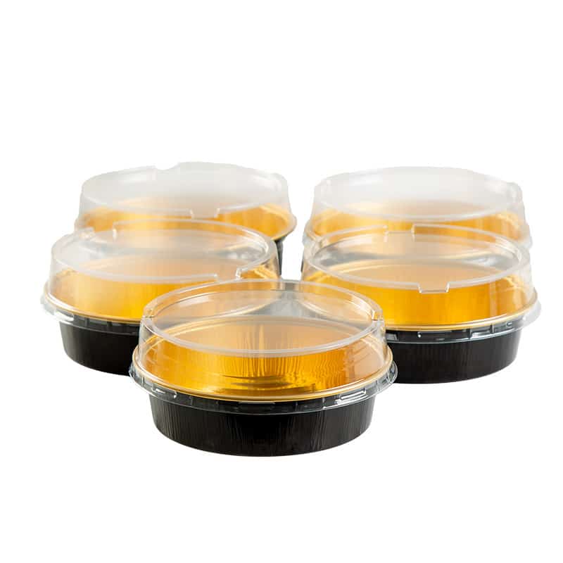 5 יח' תבנית אלומיניום עגול + מכסה - שחור זהב