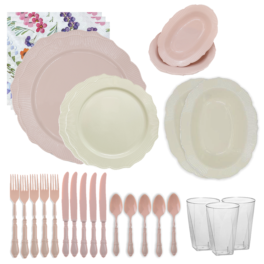 חבילת אירוח כלנית ל 8 סועדים מורחבת - קרם ורוד