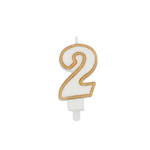 נר יום הולדת מספר 2 + מסגרת - זהב