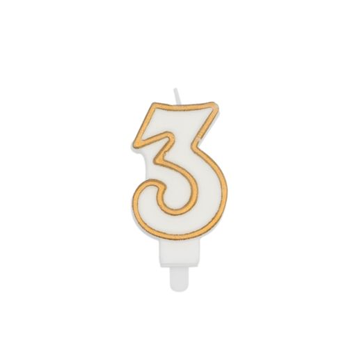נר יום הולדת מספר 3 + מסגרת - זהב