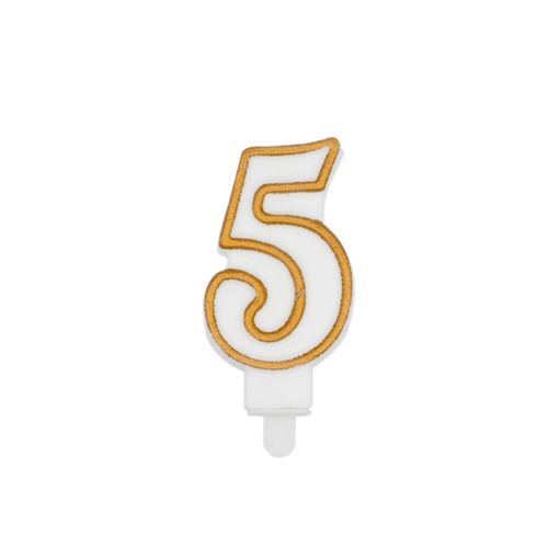 נר יום הולדת מספר 5 + מסגרת - זהב