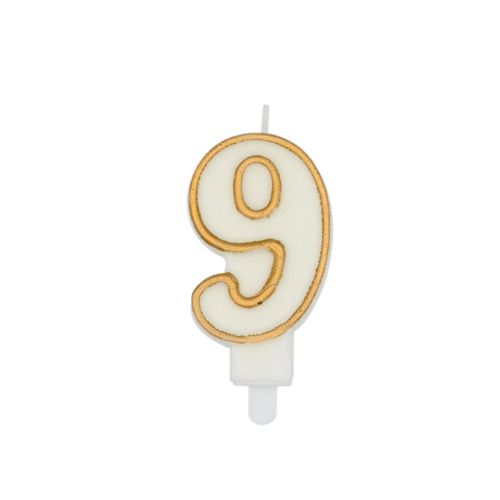 נר יום הולדת מספר 9 + מסגרת - זהב