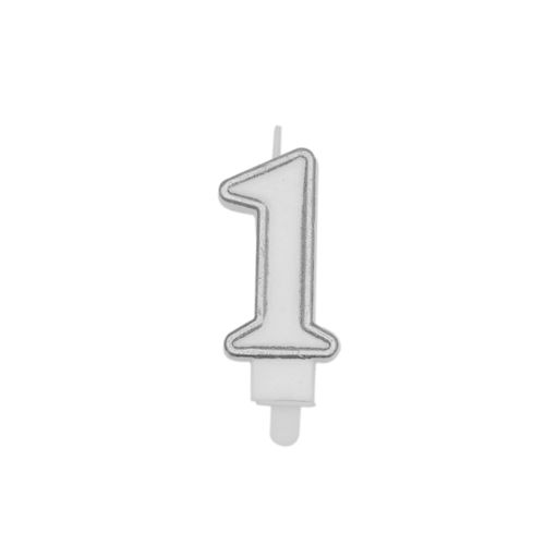 נר יום הולדת מספר 1 + מסגרת - כסף