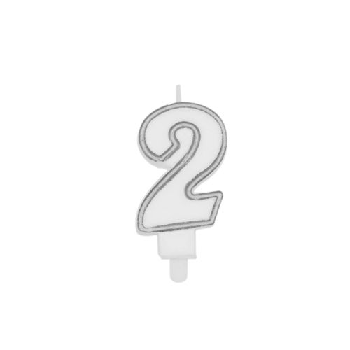 נר יום הולדת מספר 2 + מסגרת - כסף