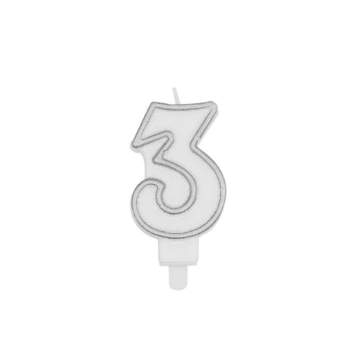נר יום הולדת מספר 3 + מסגרת - כסף
