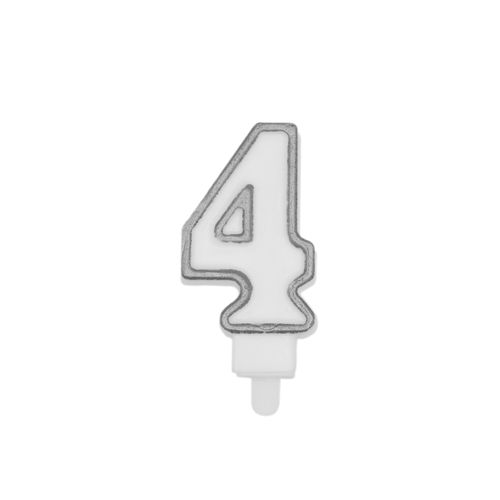 נר יום הולדת מספר 4 + מסגרת - כסף