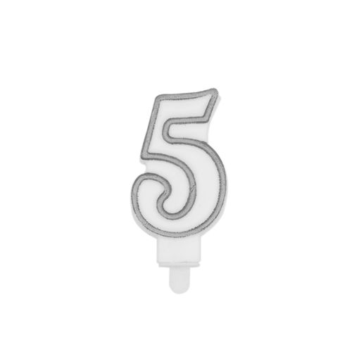 נר יום הולדת מספר 5 + מסגרת - כסף