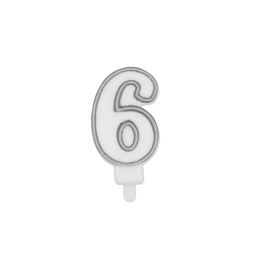 נר יום הולדת מספר 6 + מסגרת - כסף