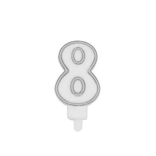 נר יום הולדת מספר 8 + מסגרת - כסף