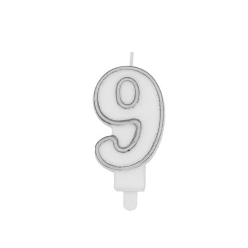 נר יום הולדת מספר 9 + מסגרת - כסף