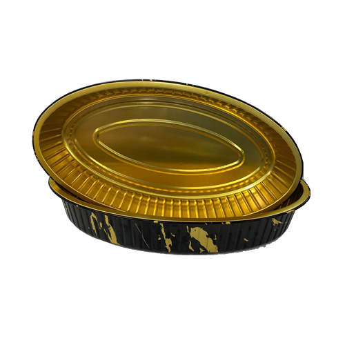 תבנית אלומיניום אובלית קשיחה 2 יח' - שחור זהב