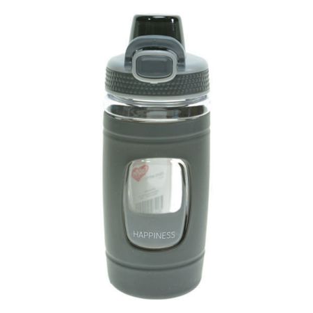 בקבוק עם ידית וכיסוי סיליקון 500 מ"ל - אפור כהה