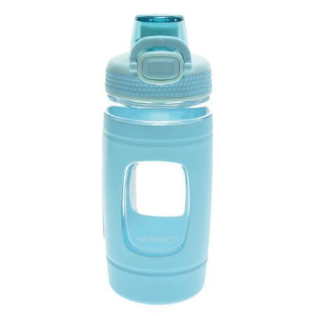 בקבוק עם ידית וכיסוי סיליקון 500 מ"ל - תכלת
