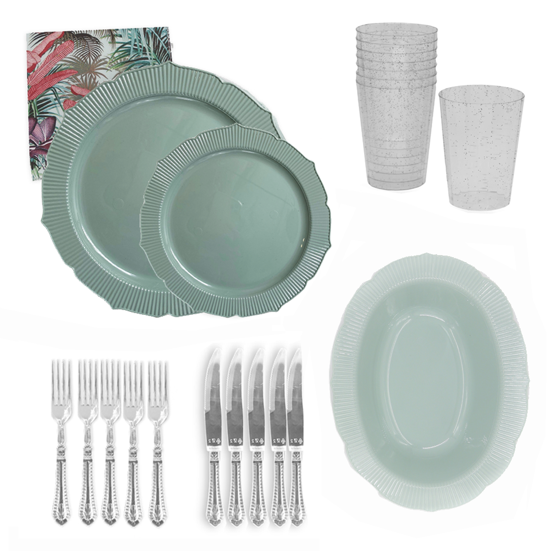 חבילת אירוח כלנית ל 8 סועדים - מנטה ניצוצות כסף 