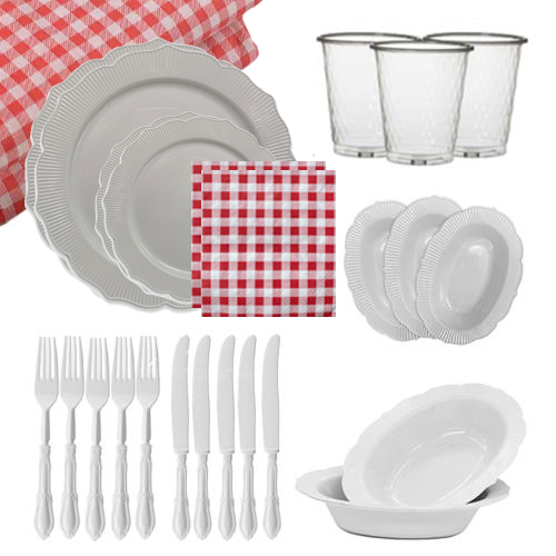 חבילת אירוח משבצות 8 סועדים- לבן אדום