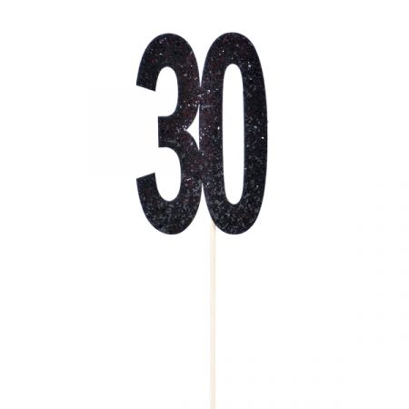 טופר לעוגה יום הולדת 30 - שחור גליטר