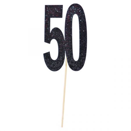 טופר לעוגה יום הולדת 50 - שחור גליטר