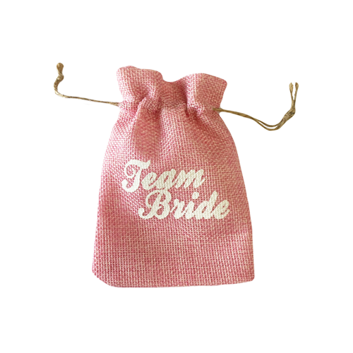 שקית יוטה מסיבת רווקות TEAM BRIDE - ורוד 