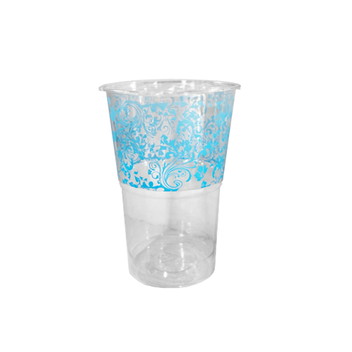 כוס פלסטיק קריסטל מעוטרת 40 יח' - תכלת
