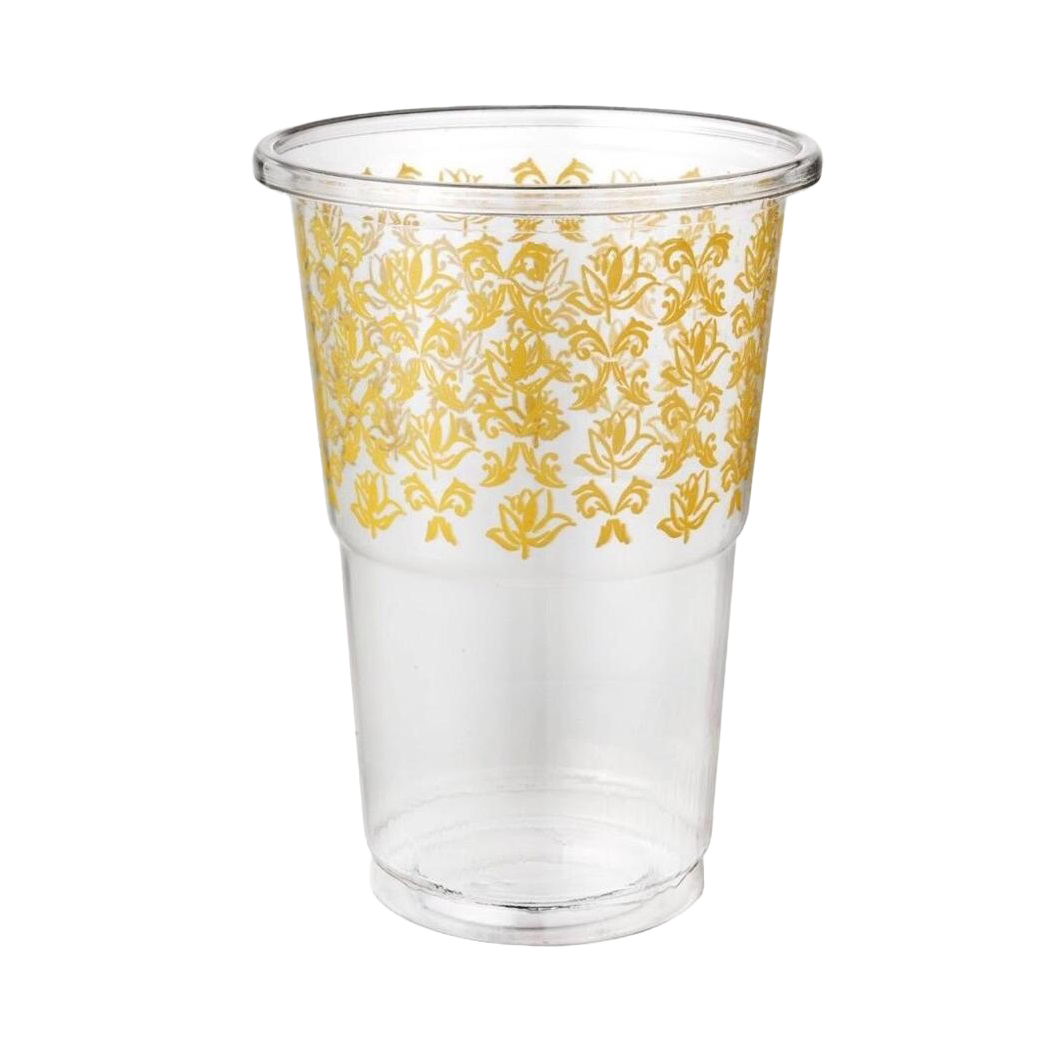 כוס פלסטיק קריסטל מעוטרת 40 יח' -  זהב