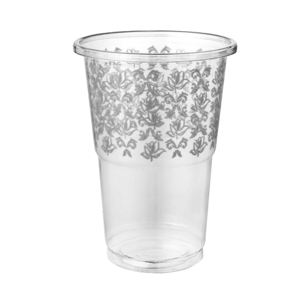 כוס פלסטיק קריסטל מעוטרת 40 יח' -  כסף