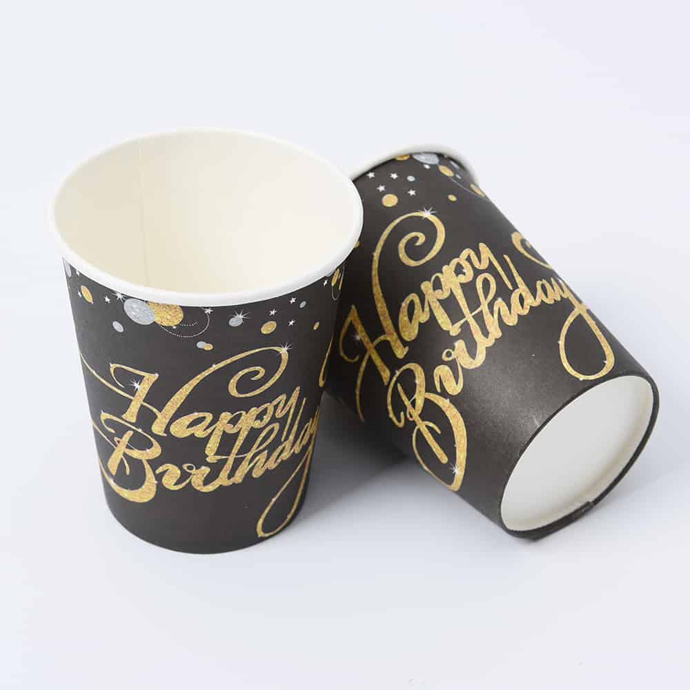 כוסות נייר יום הולדת קלאסי 8 יח' - שחור זהב