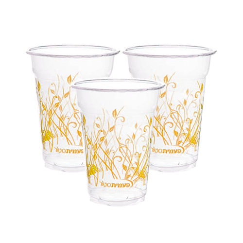 כוס פלסטיק קריסטל עלים 25 יח' - זהב