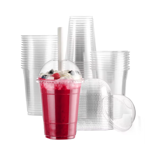 כוס לשייקים חד פעמי+ מכסה 50 יח' 12OZ הנמל- שקוף