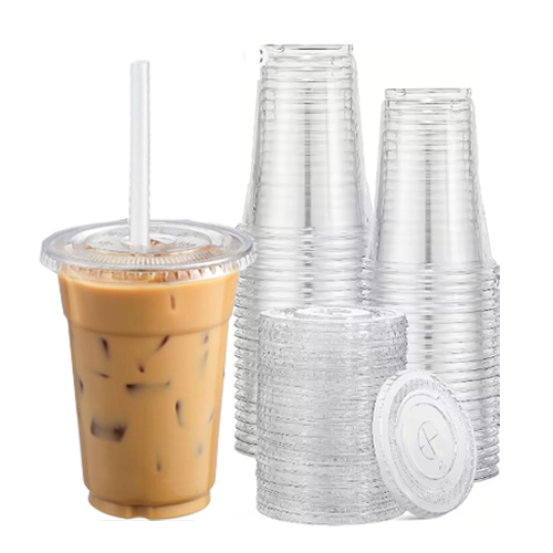 כוס לשייקים חד פעמי+מכסה 50 יח' 16OZ - שקוף
