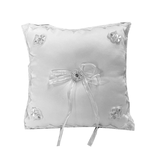 כרית לטבעות חתן כלה - מעוטרת לבן