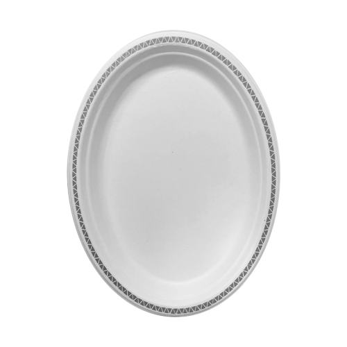 מגש אובל מתכלה קנה סוכר מודפס 20 יח' - כסף