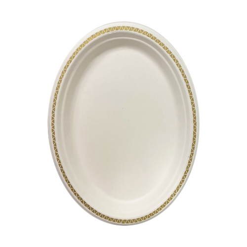 מגש אובל מתכלה קנה סוכר מודפס 20 יח' - זהב