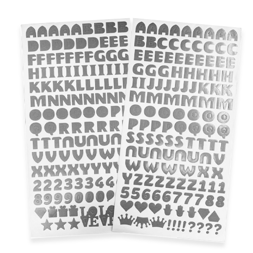 2 דפי מדבקות אותיות באנגלית - כסף