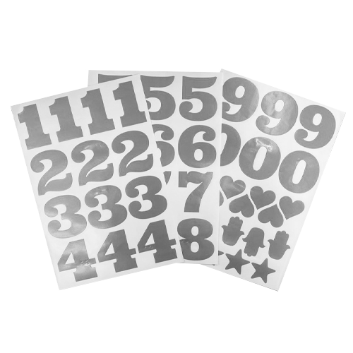 3 דפי מדבקות מספרים גדול - כסף