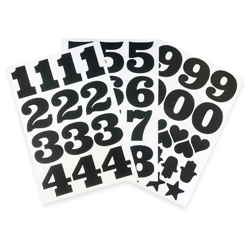3 דפי מדבקות מספרים גדול - שחור