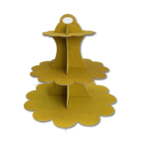 מעמד רגל לעוגה 3 קומות - זהב נצנץ