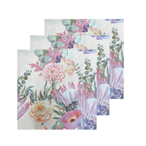 מפיות נייר דוגמת פרחים 20 יח' - קרם פרח סגול