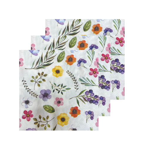 מפיות נייר איור פרחים 20 יח' - צבעוני