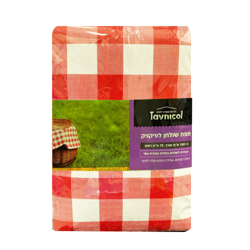 מפת שולחן עם גומי משובצת - אדום לבן