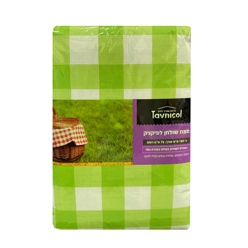 מפת שולחן עם גומי משובצת - ירוק לבן