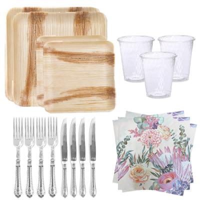 חבילת אירוח עלי דקל 10 סועדים - מרובע