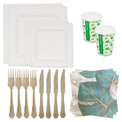 חבילת אירוח קנה סוכר מתכלה 20 סועדים - מרובע